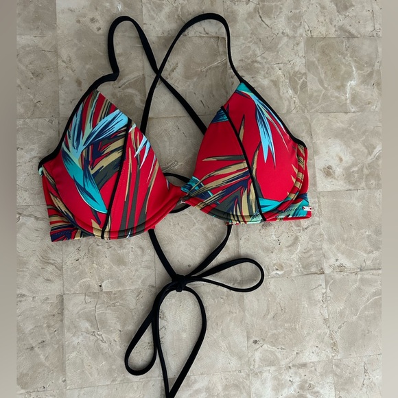 VICTORIA’S SECRET PINK BIKINI TOP‎ RED TROPICAL FLORAL PADDED WOMEN'S SZ S - Picture 1 of 3